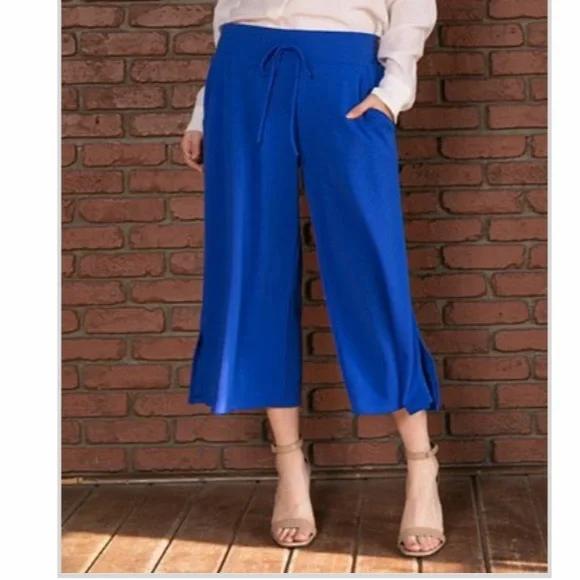 NEW•XL•SUGARED + BRONZED• ELECTRIC BLUE WIDE LEG PANTS WITH POCKETS - Picture 5 of 15